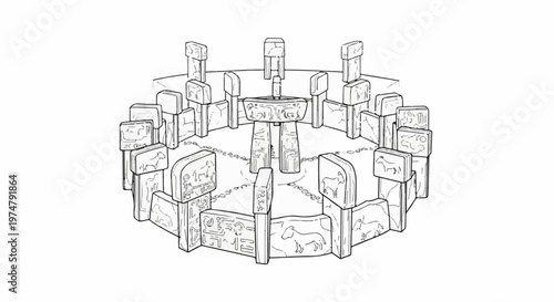 Ancient stone altar with animal carvings and chain link border