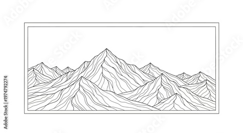 A line drawing of a mountain range.