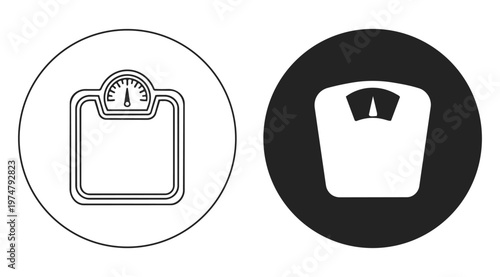 Weight Scale Icon Set, Body Measurement Symbol Vector, Fitness Health Illustration, Bathroom Scale Logo, Weight Control Tracking Icon Line and Solid Style Minimal Design Isolated