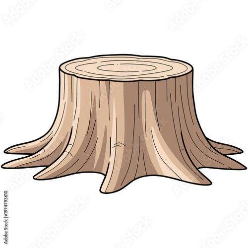 A tree stump sits alone in nature's landscape illustration