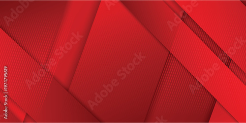 Vibrant red abstract background with overlapping geometric shapes and diagonal lines. Dynamic vector design perfect for corporate branding, sports posters, and modern digital wallpapers.
