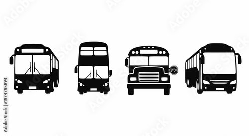 Vector illustration of set of different types of buses icons on a transparent background