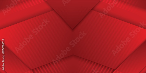 Vibrant red abstract background with overlapping geometric shapes and diagonal lines. Dynamic vector design perfect for corporate branding, sports posters, and modern digital wallpapers.