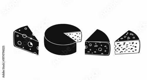 Vector illustration of set of different cheese types icons on a transparent background
