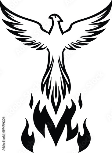 Phoenix bird rising from flames in bold silhouette design