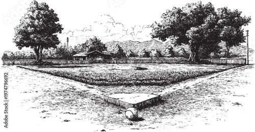 Baseball Field illustration, vector format. This vector illustration can be used in any size you like for advertising, logos, and other work.