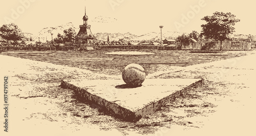 Baseball Field illustration, vector format. This vector illustration can be used in any size you like for advertising, logos, and other work.