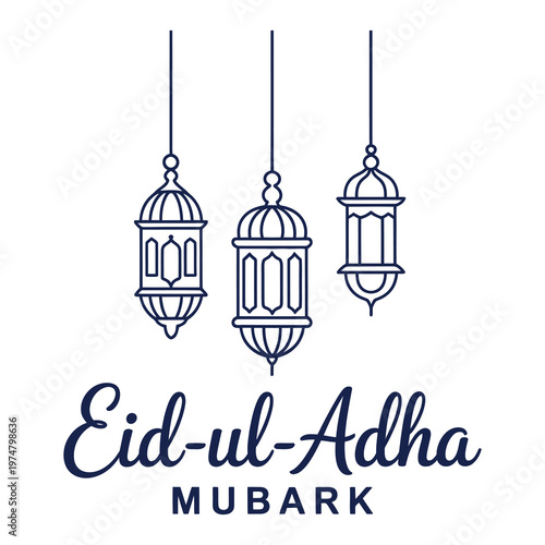 Eid-ul-Adha Mubarak Hanging Lanterns and Mosque Skyline