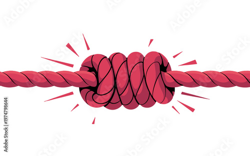 Knot of a red rope, showing the concept of challenge, complex or connection. 