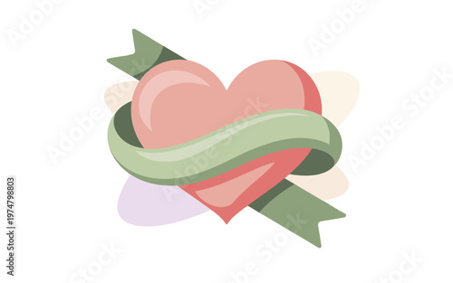 A charming heart adorned with a delicate green ribbon, symbolizing love.