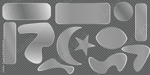 Realistic glass effect textures diverse shapes for 3d modeling rendering and graphic design projects