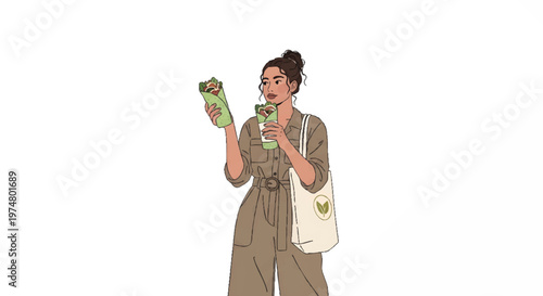 woman holding plant and pot, eco friendly lifestyle