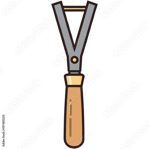 A person uses a pruning shears for gardening outside on a sunny day with green plants around.