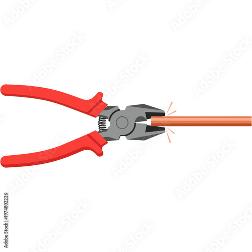 A person uses pliers to cut through a copper wire with sparks flying.