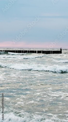 Amazing Panoramic View Of Waves Running On The Sea Water In Slow Motion on a beach