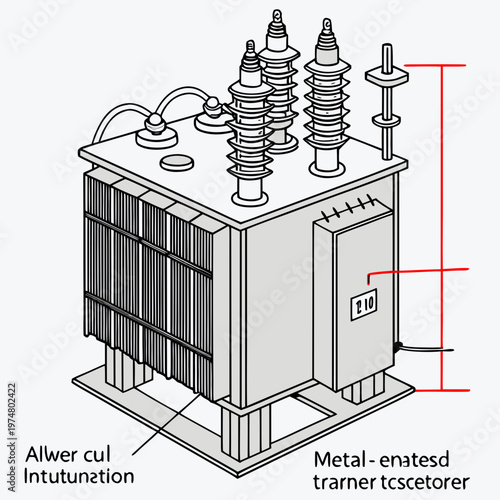 Labeled transformer with technical details diagram