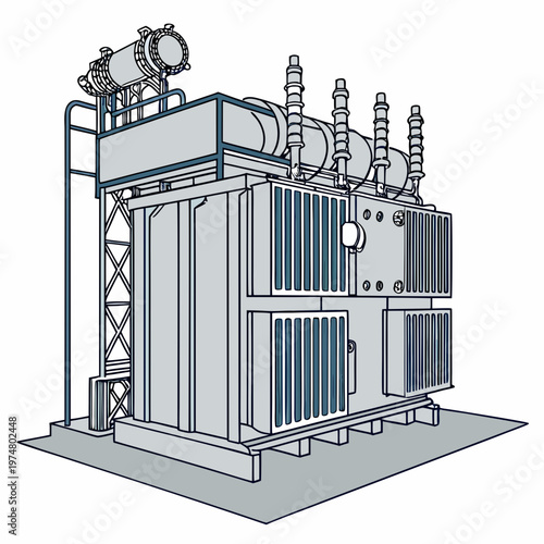 Detailed transformer with cooling fins and insulators