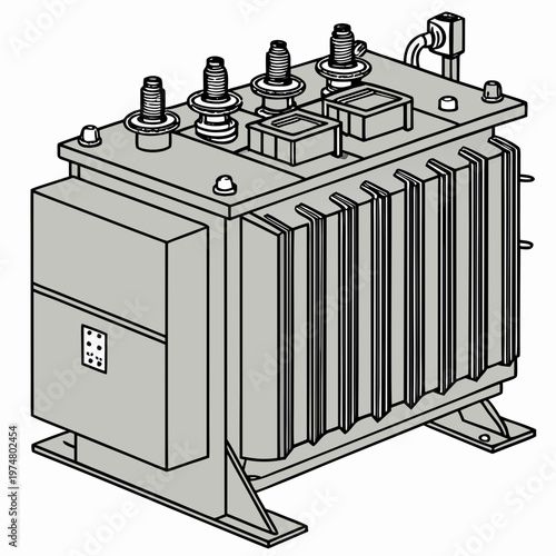 Transformer with cooling fins and bolts industrial