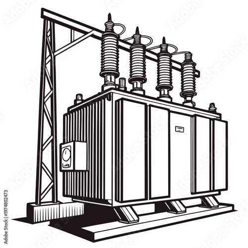 Electrical transformer with insulators and tower power transmission