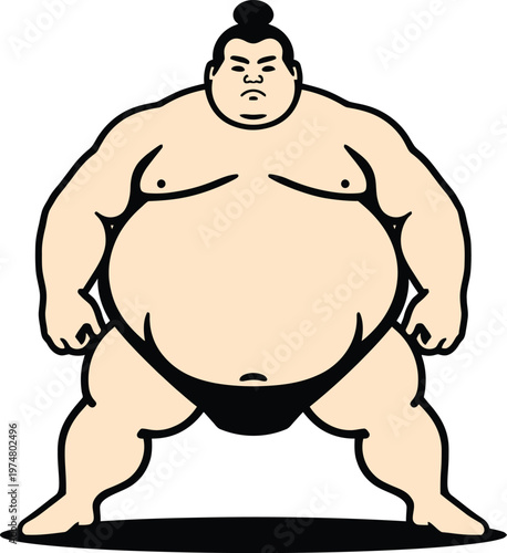 Traditional sumo wrestler in a ready stance with a focused expression
