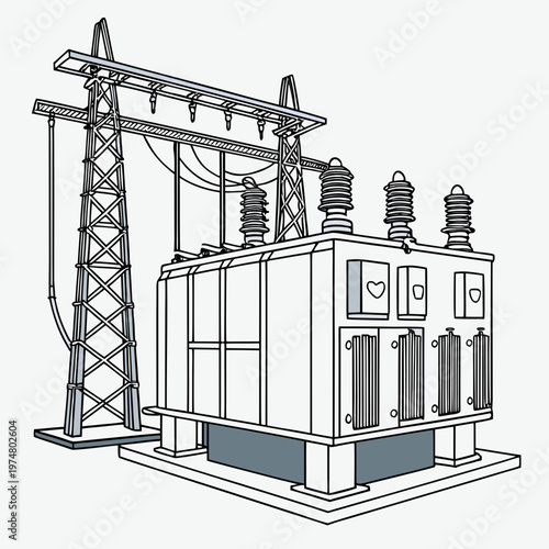 Electrical transformer with tower and insulators power