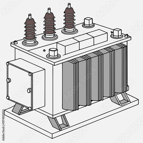 Black and white of a transformer with insulators electrical