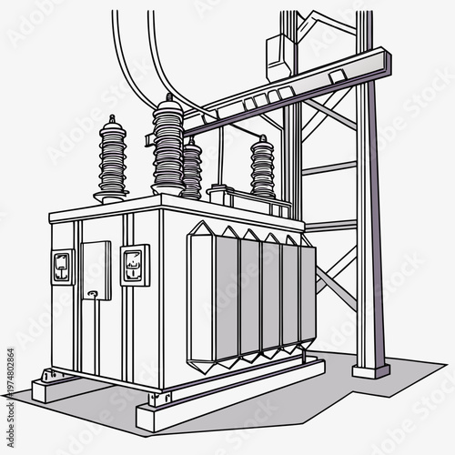 Transformer substation with power lines electrical