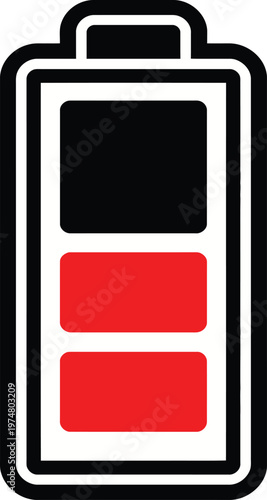 Battery icon showing two red bars indicating moderate charge level remaining