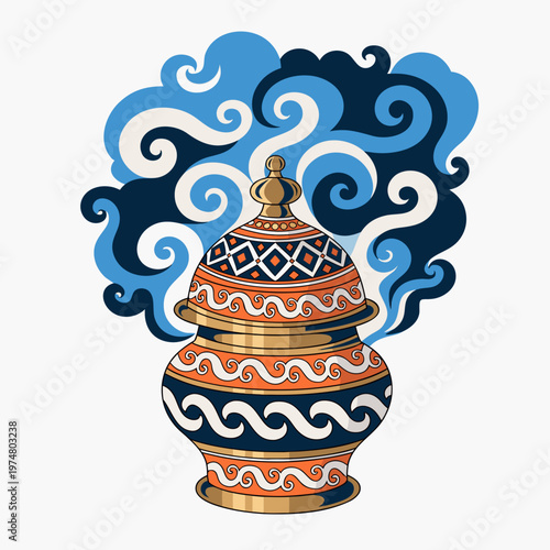 Traditional Incense Burner Mabkhara with Smoke Swirls Arabian Fragrance