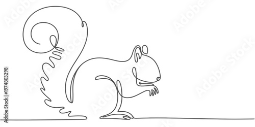 Single line drawing of a squirrel eating animal wildlife