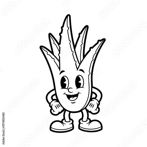 Happy Retro Cartoon Aloe Vera Plant Mascot Standing Vector Illustration
