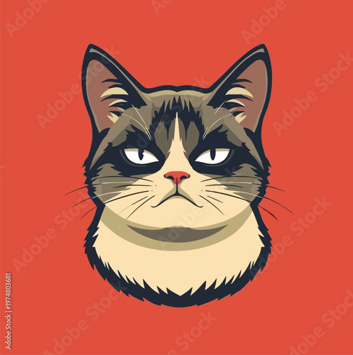 A stylized pixel-art cat with expressive eyes and a calm demeanor against an orange backdrop