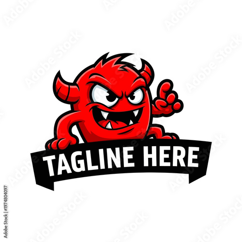 Red cartoon devil character with horns.