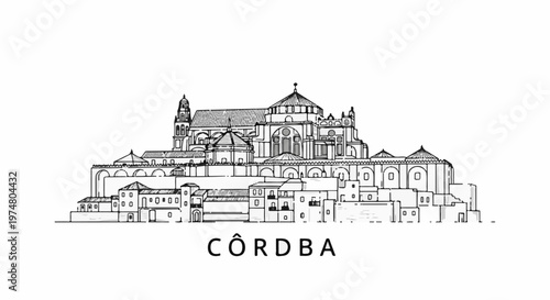 Black and white sketch of historic architecture, featuring domes, arches, and detailed buildings