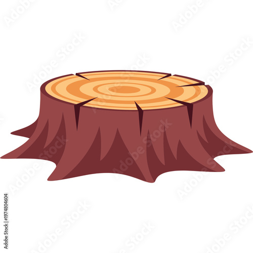 Illustration shows a cut tree stump with visible rings and bark