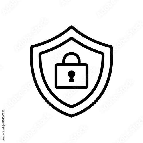 シンプルセキュリティアイコンシリーズ – ロック付き盾 線画アイコン