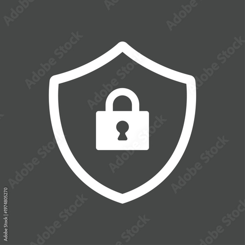 シンプルセキュリティアイコンシリーズ – ロック付き盾 白抜きアイコン