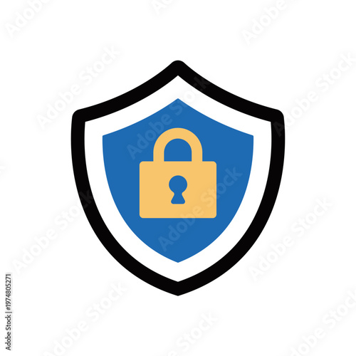 シンプルセキュリティアイコンシリーズ – ロック付き盾 カラー 枠あり