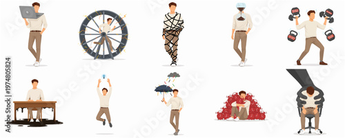 Flat Style Man Character Depicting Mental Health and Lifestyle Illustration