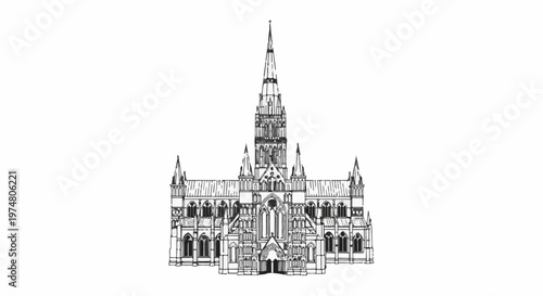 Ornate Gothic cathedral facade with spires, arches, and detailed windows