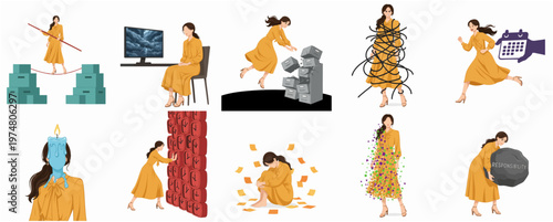 Conceptual Flat Illustration of Woman Overcoming Obstacles and Facing Challenges