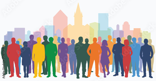 Vibrant colorful people silhouettes representing unity diversity inclusion community connection teamwork flat modern vector illustration design.