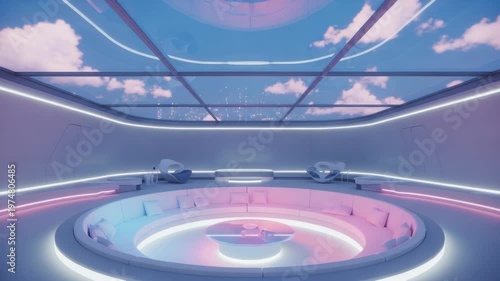 Modern interior design with skylight and circular furnishings