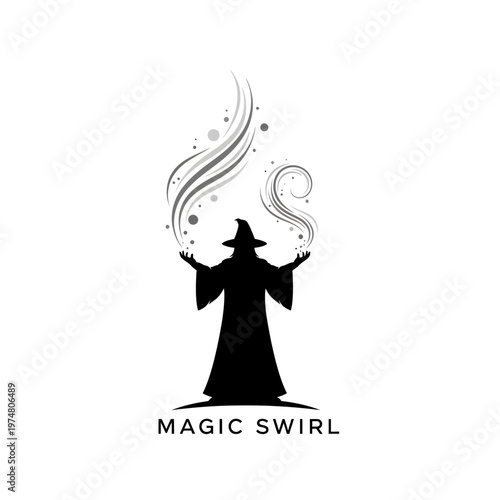 Black silhouette of a wizard casting.