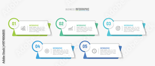 Timeline infographic template design. 5 options or steps business infographics design. Can be used for process diagram, presentations, workflow, layout, flow chart, business, education, technology.
