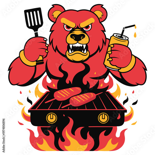 Bear BBQ Grill Master Mascot T Shirt Design