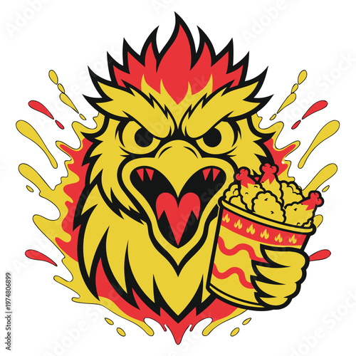 Chicken Street Food Mascot Neon T Shirt Graphic