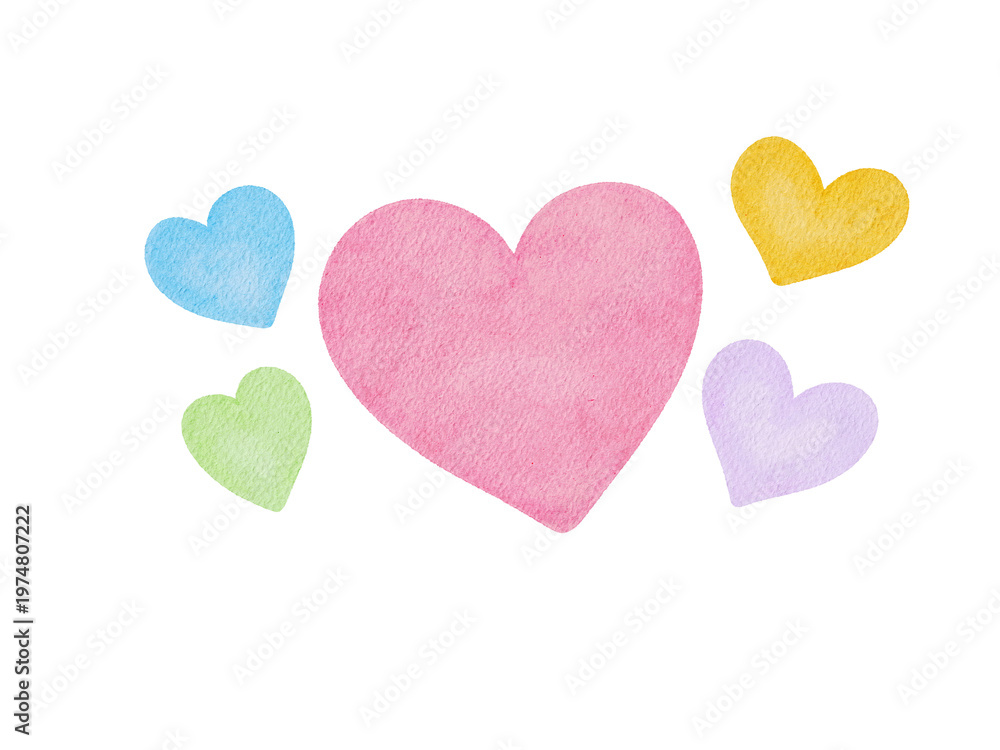 Obraz premium Watercolor colorful hearts illustration 
