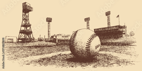 Baseball stadium illustration, vector format. This vector illustration can be used in any size you like for advertising, logos, and other work.