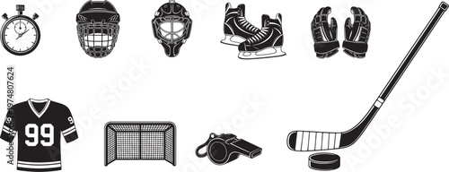 A collection of hockey-related icons is displayed on a white background.